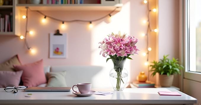 Stargazer Barn - 10 Stem Pink Rose Lilies (Includes Glass Vase) - Fresh Flowers for Delivery - Gift for Anniversary, Birthday, Congratulations, Get Well, Graduation, Sympathy