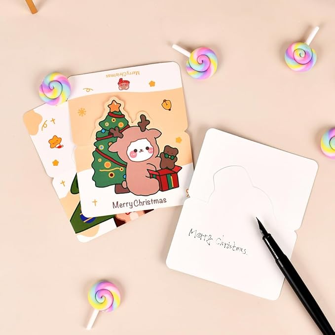 SeunKieer 6pcs Christmas Gift Card Box Holder with Bows, Merry Christmas Gift Greeting Cards Present Wrap Boxes Mini Favor Boxes for Wedding, Xmas, Holiday, Baby Shower Birthday Party Decoration