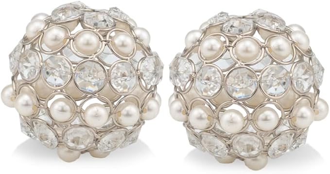 Modern Day Accents 3877 Facetas Perla 3" Silver Cristal & Pearl Spheres - Set of 2, Home Decor, Coffee Table Decor, Decorative Balls, Gem Sphere Ball, Modern Home Decor, Bowl fillers, Gemstone