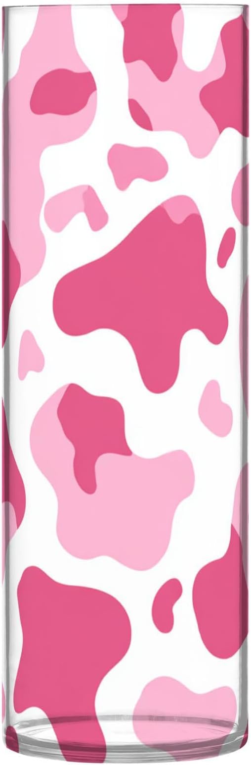Flower Vase Clear Plastic Cylinder Vases Decor for Centerpieces Home Storage Office Weddings Pink Cow Print White 11.8 x 3.9 in