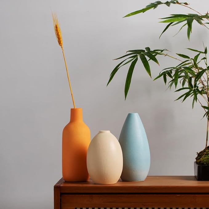 Ceramic Vase Set of 3, Modern Vase for Minimalist Decor,Aesthetic Vase Round Flower Vases for Boho Home Wedding Party Room Dinner Table Shelf Décor