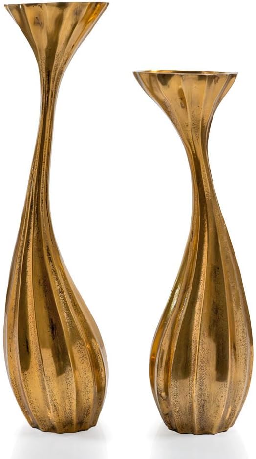 Modern Day Accents 4111 Tulipan Wavy Pillar Candleholders, Set of 2, Gold Candlestick Holders, Pillar Candles, Decorative Candle Holders for Home and Room Decor, 16.5" and 14" H