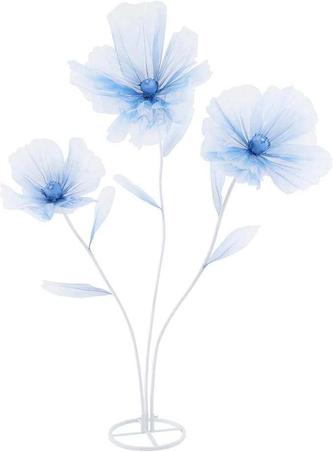 Giant Flowers for Decoration, Wedding Reception Essential, Large Artificial Silk Flower Set, 3-Head Giant Fake Flowers with Standing Stems and Base, 5.6ft Tall for Wedding & Home Decor (Blue)