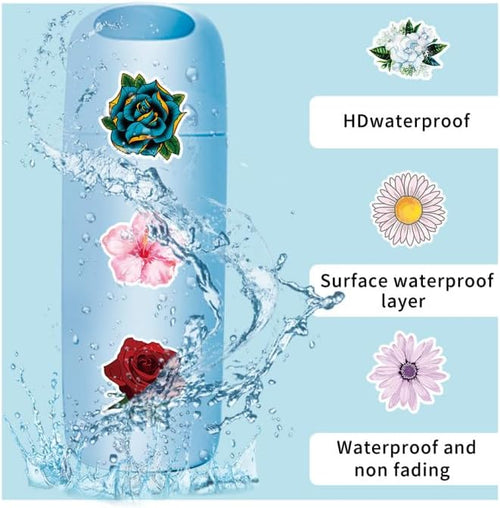 100pcs Cute Flower Stickers Waterproof Vinyl Stickers Flower Stickers for Notebooks Diaries Greeting Cards Notebooks Gift Decorations Water Bottles DIY Crafts