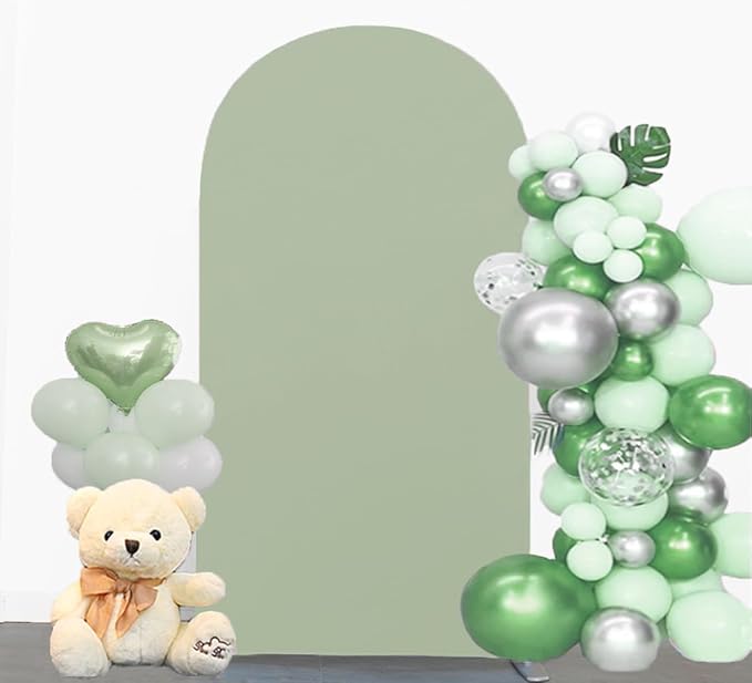 Two-Sided Sage Green 6.6FT Wedding Arch Cover, Sage Green Spandex Backdrop Covers for Party, 6.6 FT Arch Backdrop Covers for Gender Reveal Birthday Party Decor