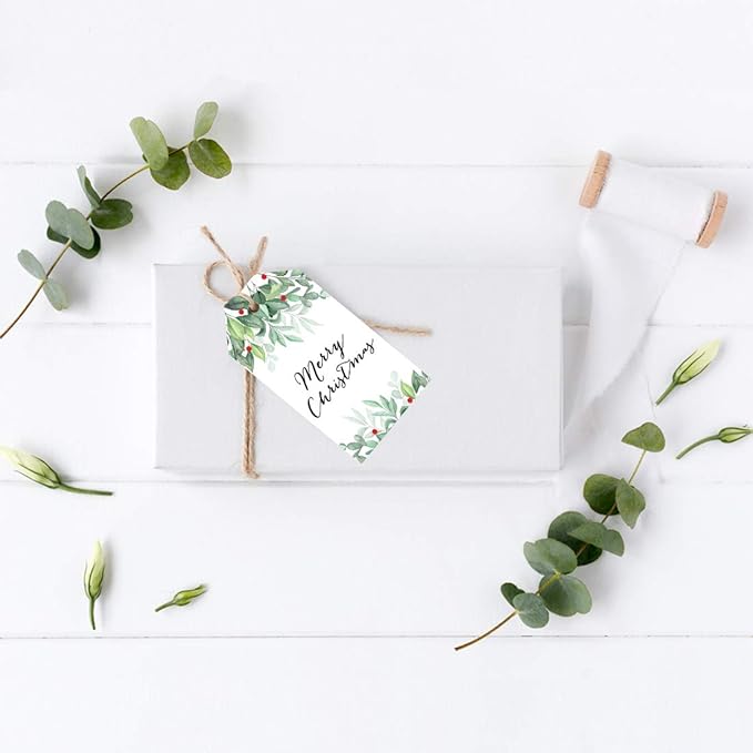 Andaz Press Christmas Holiday Season Classic Gift Tags, Merry Christmas to from Classic Favor Tags, Watercolor Holly Leaves Design, for Holiday Events, Parties, and Favors, 60-Pack