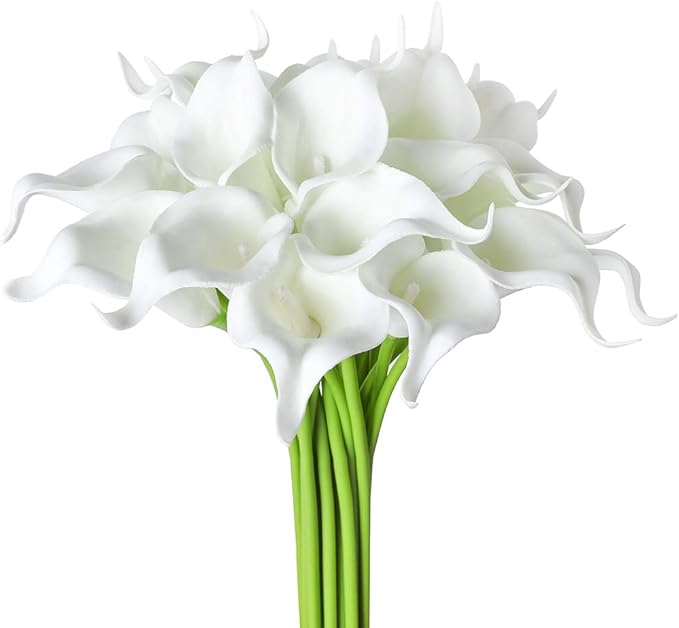 DuHouse 20Pcs Artificial Calla Lily Flower Real Touch Latex Flowers for DIY Wedding Bouquet Party Home Decor (Pure White)