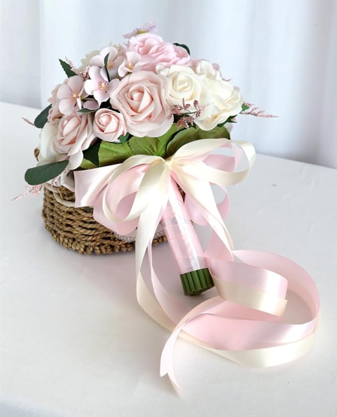 S_SSOY Wedding Bouquet Bride,Bride Bridal Bouquet Bridesmaid Artificial Flowers for Ceremony Anniversary Party Bridal Shower Decoration Wedding Bouquets (Pink)
