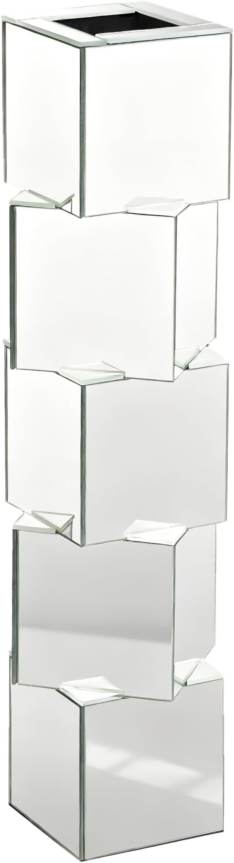 Silver Mirror Floor Vase, Square Glass Tall Vases for Decor Living Room Floor, Featuring a Bold Geometric Stacked Design, 27 inch Tall