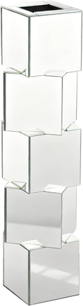Silver Mirror Floor Vase, Square Glass Tall Vases for Decor Living Room Floor, Featuring a Bold Geometric Stacked Design, 27 inch Tall