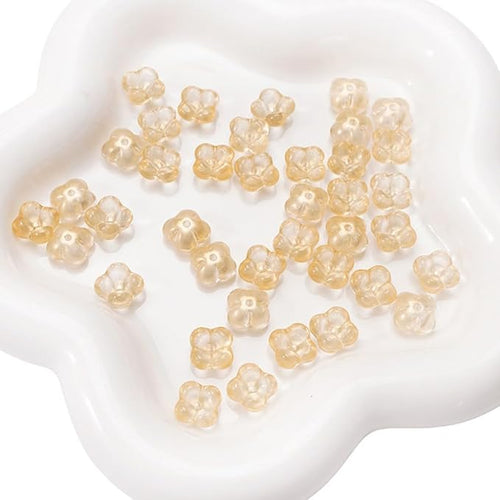100PCS Glass Flower Beads for Jewelry Making 4 Petal Flower Bead Caps Gradient Cute Floral Beads Aesthetic Charms for Necklace Bracelets Earrings DIY Craft Home Decoration-Gold