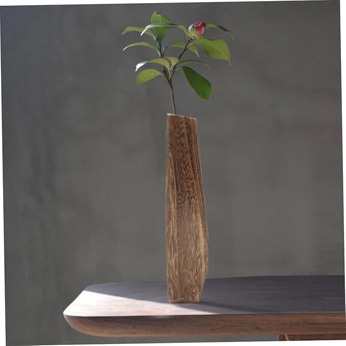 KESYOO Premium Wooden Flower Pot Decorative Plant Vase Leakproof Rustic Wood Planter for Home Office Wedding Decor Single