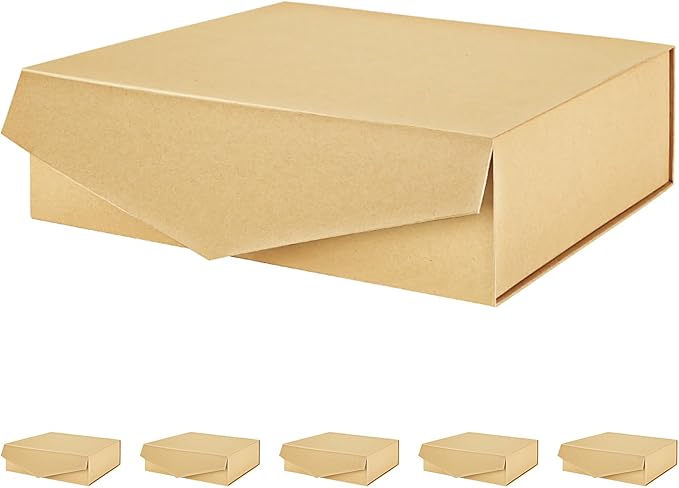 PACKHOME 6 Large Gift Boxes with Lids 13.5x9x4.1 Inches, Sturdy Collapsible Gift Boxes with Magnetic Closure (Kraft)