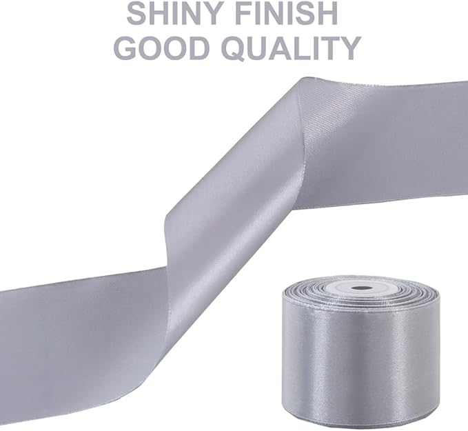 TONIFUL 2 in x 25 Yds Wide Silver Satin Ribbon Solid Fabric Ribbons Roll for Crafts Chair Sash Valentine's Day Gift Wrapping Invitation Cards Floral Hair Bows Sewing Party Wedding Car Decoration