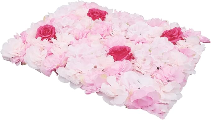 Gdrasuya10 4pcs Realistic Flower Wall Background Artificial Flowers Wall Backdrop Panel 3D Silk Rose Fake Flower Wall Panel Banquet Wedding Party Decor, Photography Background 60 x 40 cm