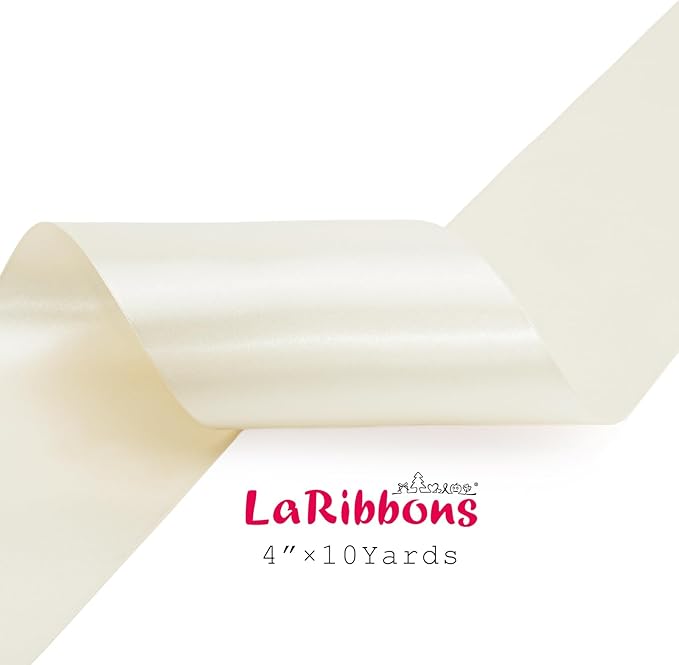 LaRibbons Ivory Satin Ribbon 4 Inch x 10 Yards Double Faced Luxury Silk Ribbon for Christmas Gift Wrapping, Holiday Bows, Christmas Wreath Sash Wedding Decorations and Party Crafts