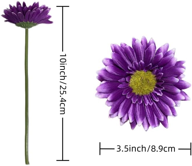 16PCS Purple Flowers Gerbera Daisy Silk Flowers Artificial Flowers Artificial Daisy Fake Flowers Bouquet for Wedding Bridal Bouquet Party Home Kitchen