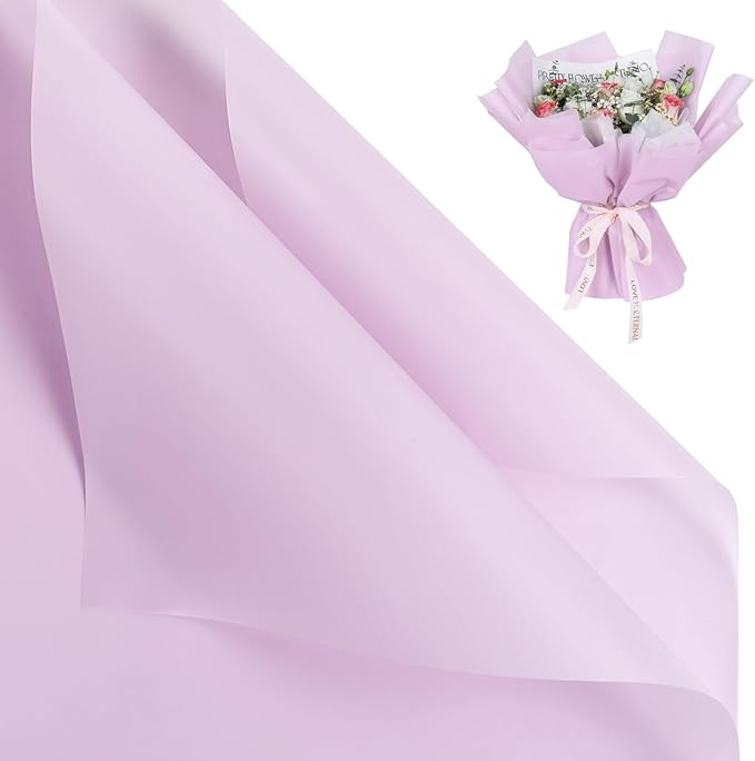 NESCCI 20 Sheet Flower Wrapping Paper - Waterproof Floral Bouquet Wrapping Paper, Florist Supplies Packaging Paper for Wedding Birthday Gift DIY (Light Purple)