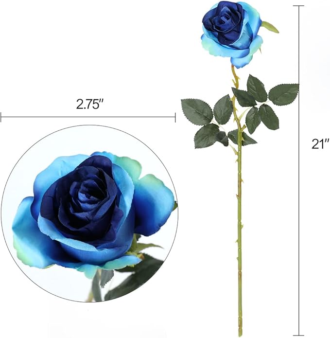 Nubry Artificial Silk Rose Flower Single Stem Lifelike Vintage Fake Rose for Wedding Bouquet Floral Arrangements Home Party Centerpiece Decoration, 10pcs (Vintage Royal Blue)