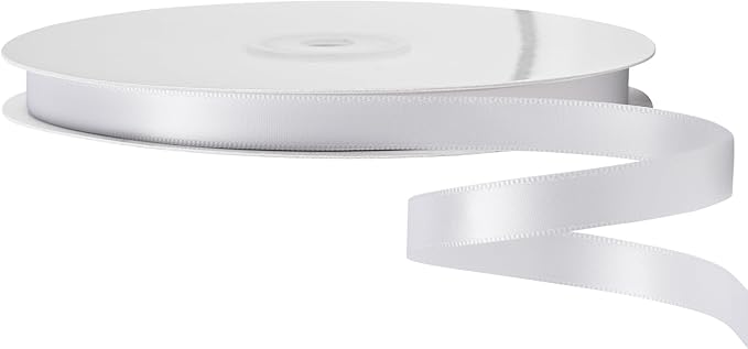 LIUYAXI White Double Faced Satin Ribbon, 3/8" X Continuous 25 Yards, Ribbons Perfect for Gift Wrapping Bows Bouquet Wedding Decor DIY Craft and More