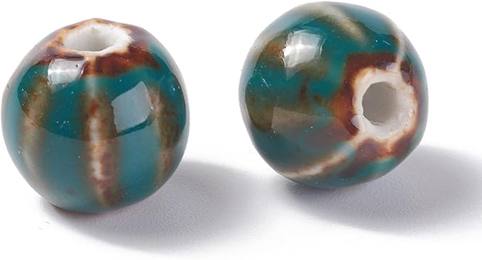Beadthoven 100pcs Round Ceramic Beads 10mm Chunky Porcelain Beads for Jewelry Making Colorful Printed Vintage Handmade Chinese Ceramic Spacers Boho Jewelry Supplies for Bracelets Necklace Keychain DIY