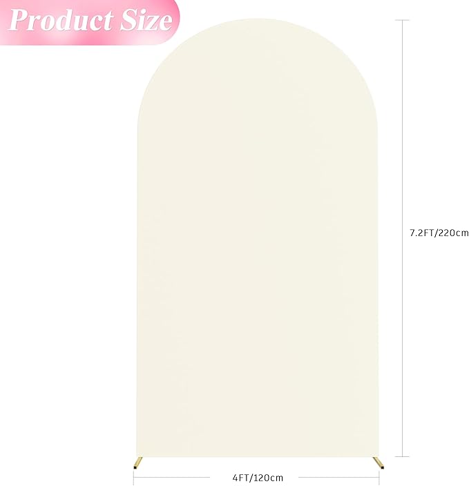 Wokceer 7.2FT Wedding Arch Backdrop Cover Spandex Fitted Ivory Arch Covers Round Top Chiara Arches Backdrop Cover for Birthday Party Ceremony Banquet Decoration