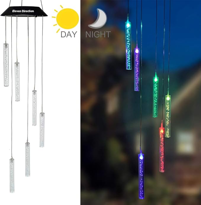 Solar Wind Chimes Auto Chang Colors,Gifts for Mom Women,Outdoor Waterproof Decorations Acrylic Mobile for Garden Yard Lawn Patio