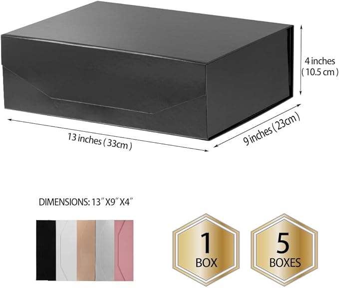 1Pcs 13x9x4 Inches Black Gift Boxes with Lids for Presents Magnetic gift box large Gift Box for Bridesmaid Proposal，Groomsman (Glossy Black)