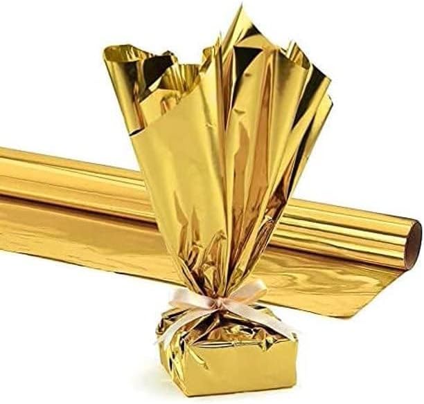 PMU Gift Wrap Mylar Roll Metallic Gold 2-sided, 48 Inches X 50 Ft Roll 1.4 Mil Highly Reflective Mylar Film, Great for Gifts, Birthdays, Christmas, Baskets, Arts & Crafts
