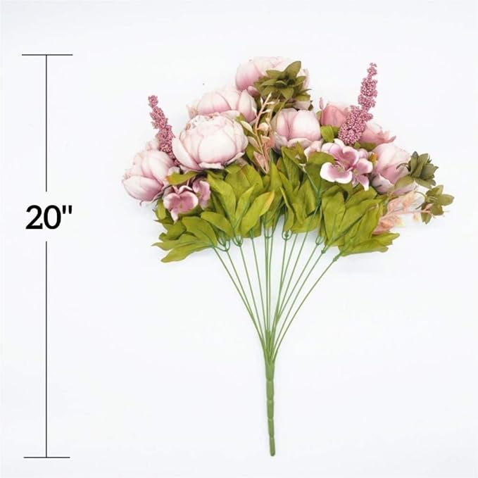 2 Packs Artificial Peony Flowers Silk Peonies Fake Flower Bouquet Arrangements for Home Wedding Party Decoration (Sweetened Bean)