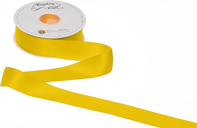 Humphrey's Craft 1-1/2 Inch Double Faced Satin Ribbon - 50 Yards, Gold Thick Satin Ribbon for Crafts, Gift Wrapping, Decoration Christmas Tree, Bridal Bouquet,Wedding,DIY Bows,Sewing Hat.