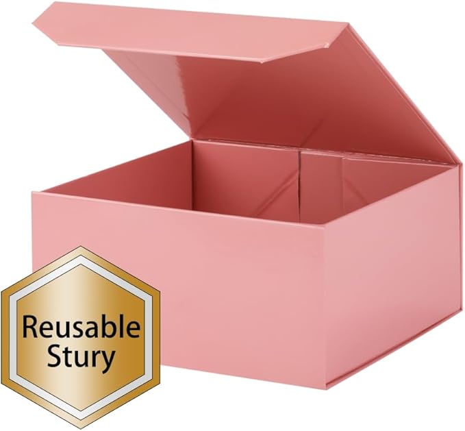 6 Pcs 8x8x4 Inch Pink Magnetic Gift Box Small Magnetic Box with Crinkle Paper Pink Small Gift Box with Shredded Paper Luxury Gift Boxes with Lids for Presents