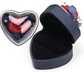 Preserved Flower Rose Ring Box, Heart Shape Velvet Jewelry Box for Valentine's Day Mother's Day Wedding Anniversary Birthday Gift, Dark Blue
