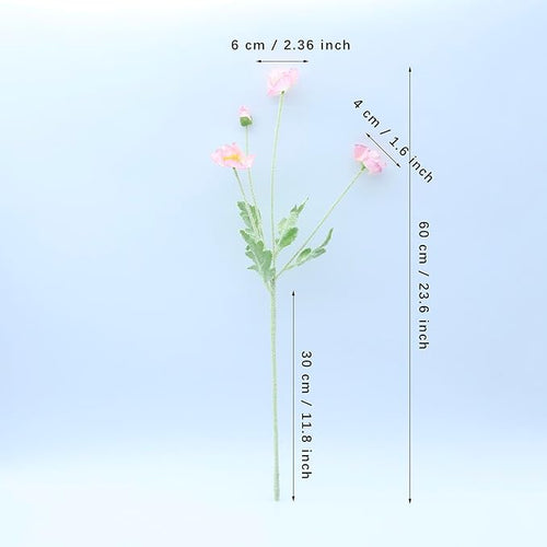 2 Pcs Artificial Fake Flowers Plants Poppies Silk Flower Arrangements Wedding Bouquets Decorations Plastic Floral Table Centerpieces for Home Kitchen Garden Party Decor Approx 23.6" High - Light Pink