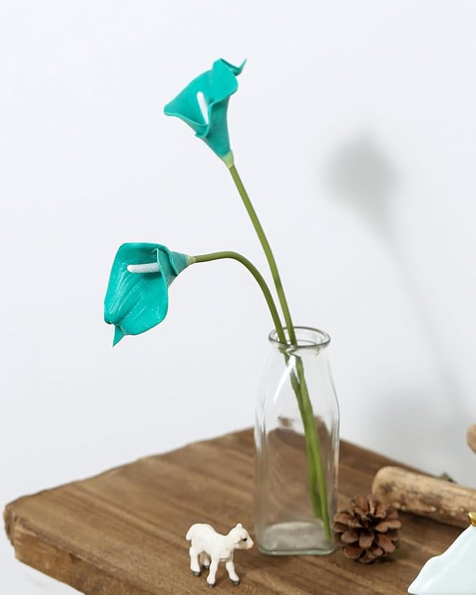 DuHouse 12Pcs Artificial Calla Lily Flower Real Touch Latex Flowers for DIY Wedding Bouquet Party Home Decor (Teal Blue)
