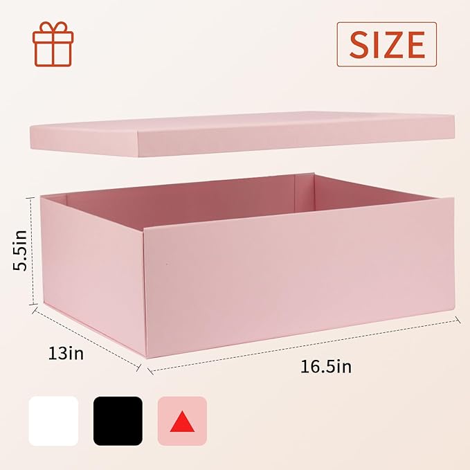 YINUOYOUJIA Large Gift Box 16.5x13x5.5 inches,Pink Gift Box for Presents,Birthday,Valentine's Day,Mother's Day,Christmas,Anniversary.