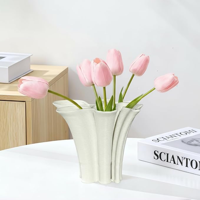 White Ceramic Vase for Home Decor, Boho Artistic Irregular Shape Decorative Vase, Unique Modern Accent for Living Room Bedroom or Entryway