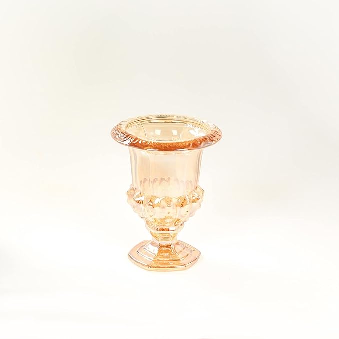 Efavormart 2 Pack Amber Gold Glass Flower Vases in Classic Roman Urn Style, Mini Pedestal Vase Table Centerpieces - 8"