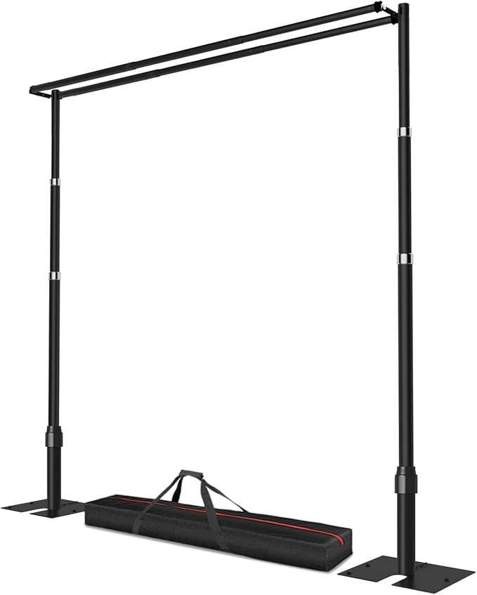12x10ft Pipe and Drape Backdrop Stand, Double Crossbar, Heavy Duty Adjustable Background Frame with Metal Base for Parties Photography Wedding Photoshoot Decoration - Black