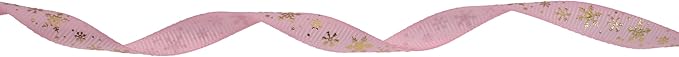Gold Printing Snowflake Grosgrain Ribbon 25 Yard Each Roll 100% Polyester Woven Edge (3/8", Pink)