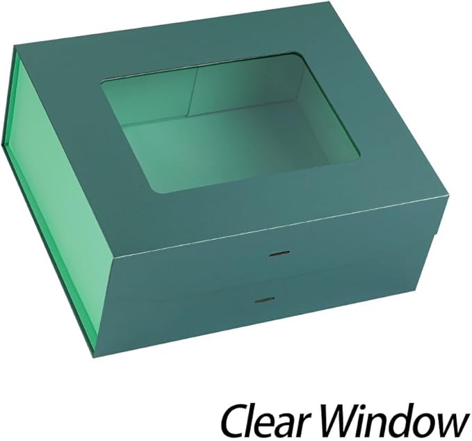 5 Pcs Green Gift Box for Presents with Ribbon 13.2x11x5.3 Inches Clear Gift Box with Window Magnetic Closure Gift Boxes with Lids