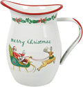 Festive Santa Claus Enamel Vintage Pitcher Vase for Flowers Christmas Decorations Xmas,7.9" L x 5.3" W x 7.5" H Rustic Pitcher Vase,Farmhouse Decor for Kitchen Table Centerpiece,Living Room,Bedroom