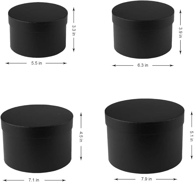 Briful Round Gift Boxes with Lids Set of 4 Black Gift Boxs Assorted Sizes Nesting Gift Boxes for Presents Birthday Bridesmaid Wedding Valentines Christmas Party Favor