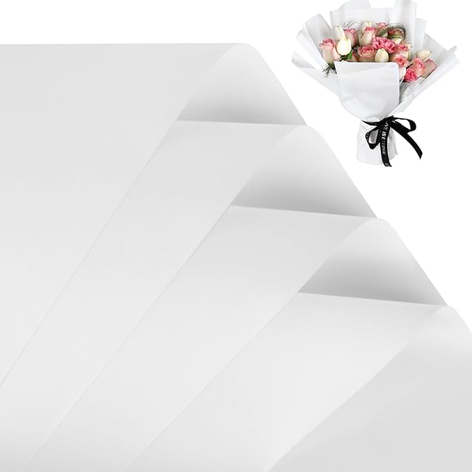 FUHITIM 20 Sheets Flower Wrapping Paper -Waterproof Floral Bouquet Wrapping Paper Used for DIY Crafts, Gift Packaging, Florist Supplies Packaging Paper for Wedding Birthday Gift (White)