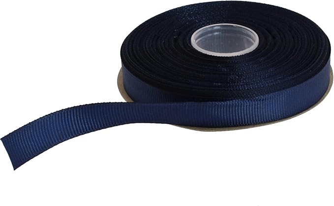 Solid Grosgrain Ribbon 25 Yard Each Roll 100% Polyester Woven Edge (5/8", Dark Blue)