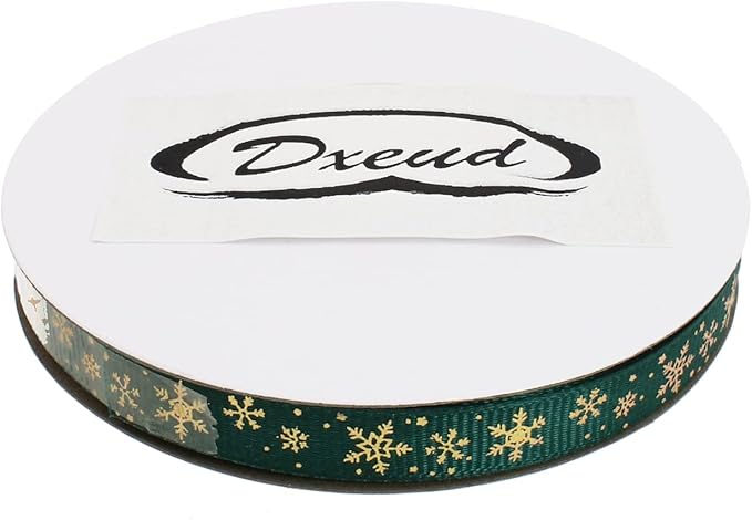 Gold Printing Snowflake Grosgrain Ribbon 25 Yard Each Roll 100% Polyester Woven Edge (3/8", Dark Green)