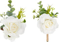 Meldel White Corsage and Boutonniere Set, Ivory Boutonniere, Prom Flower Wrist Corsage Bracelets, Homecoming Corsage Wristlet, Men Boutonniere for Wedding Flowers Accessories Prom Suit Decorations