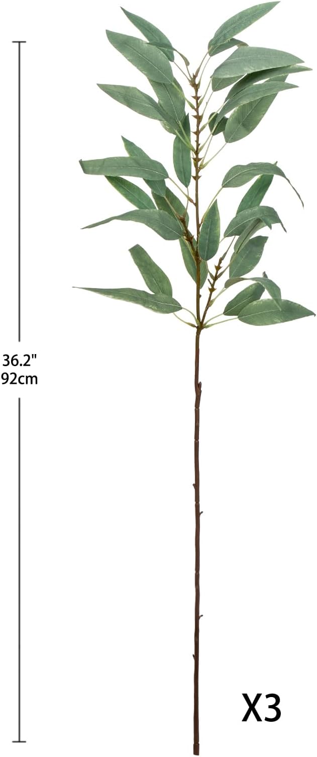 Faux Eucalyptus Stems Willow Eucalyptus Leaves 34” Long Fake Salix Leaves 3 Pcs Artificial Greenery Stems for DIY Bouquet Arrangements Centerpieces Shower Decorations-Artificial Eucalyptus Stems