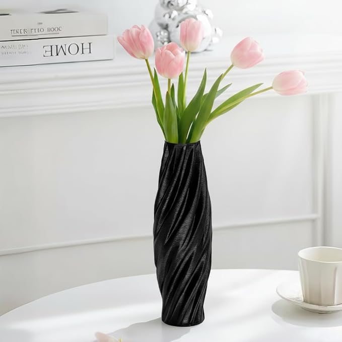 Black Sculptural Ceramic Vase, Modern Irregular Shape Decorative Vase for Home Decor, Minimalist Artistic Tabletop Centerpiece for Living Room Bedroom Office