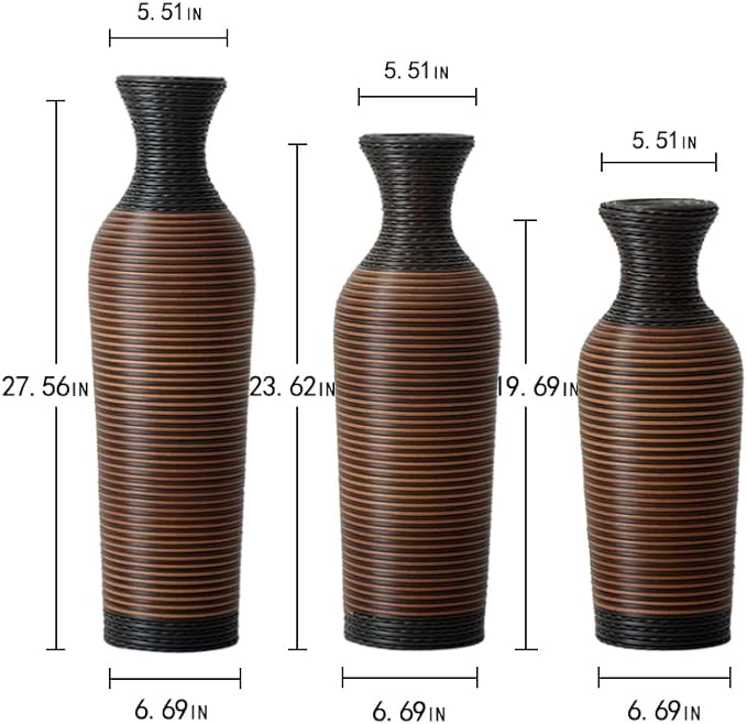 Floor PVC Decorated Vases Set of 3 for Gorgeous Home Decoration Large Classic PVC Vases 19.6in/23.6in/27.5in Height (Black+Brown)